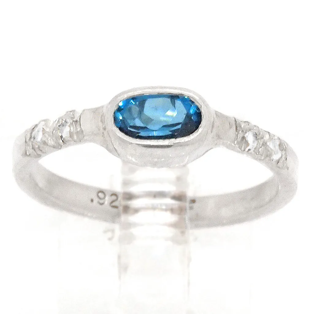 London Blue Topaz & Diamonds Ring (size 5 1/2)