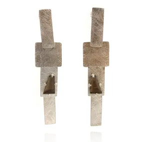 Long Carved Tab Link Earrings - Smoky Quartz