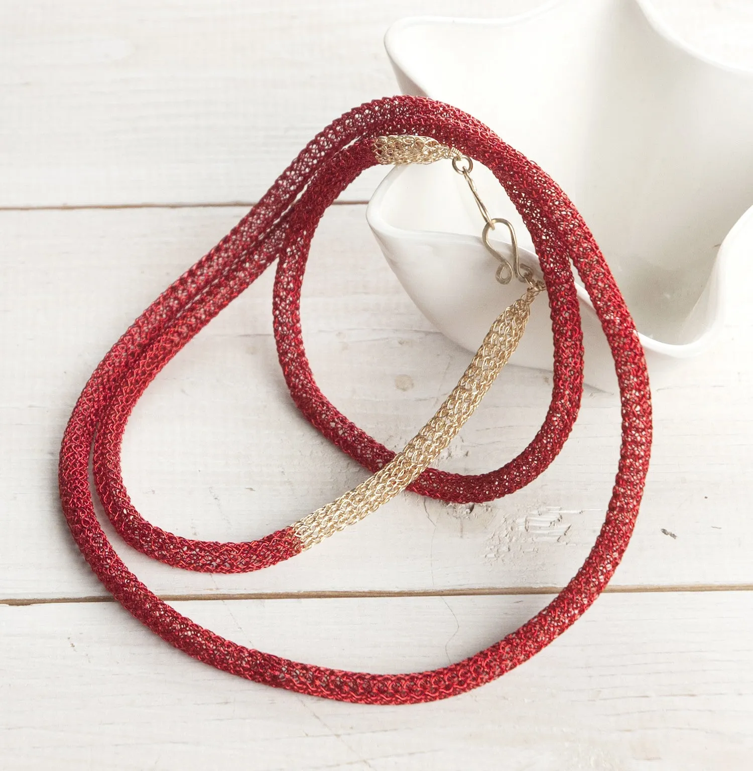 Long RED & Gold Statement Necklace