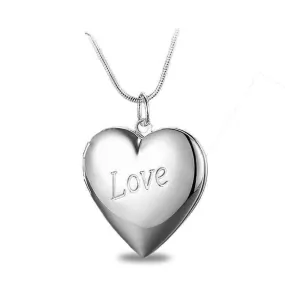 LOVE Silver Heart Locket High Polished Necklace For Woman Best Momento Gift