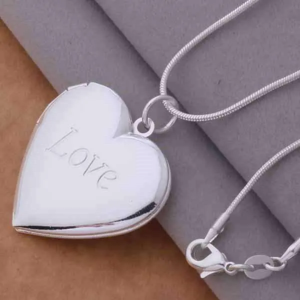 LOVE Silver Heart Locket High Polished Necklace For Woman Best Momento Gift