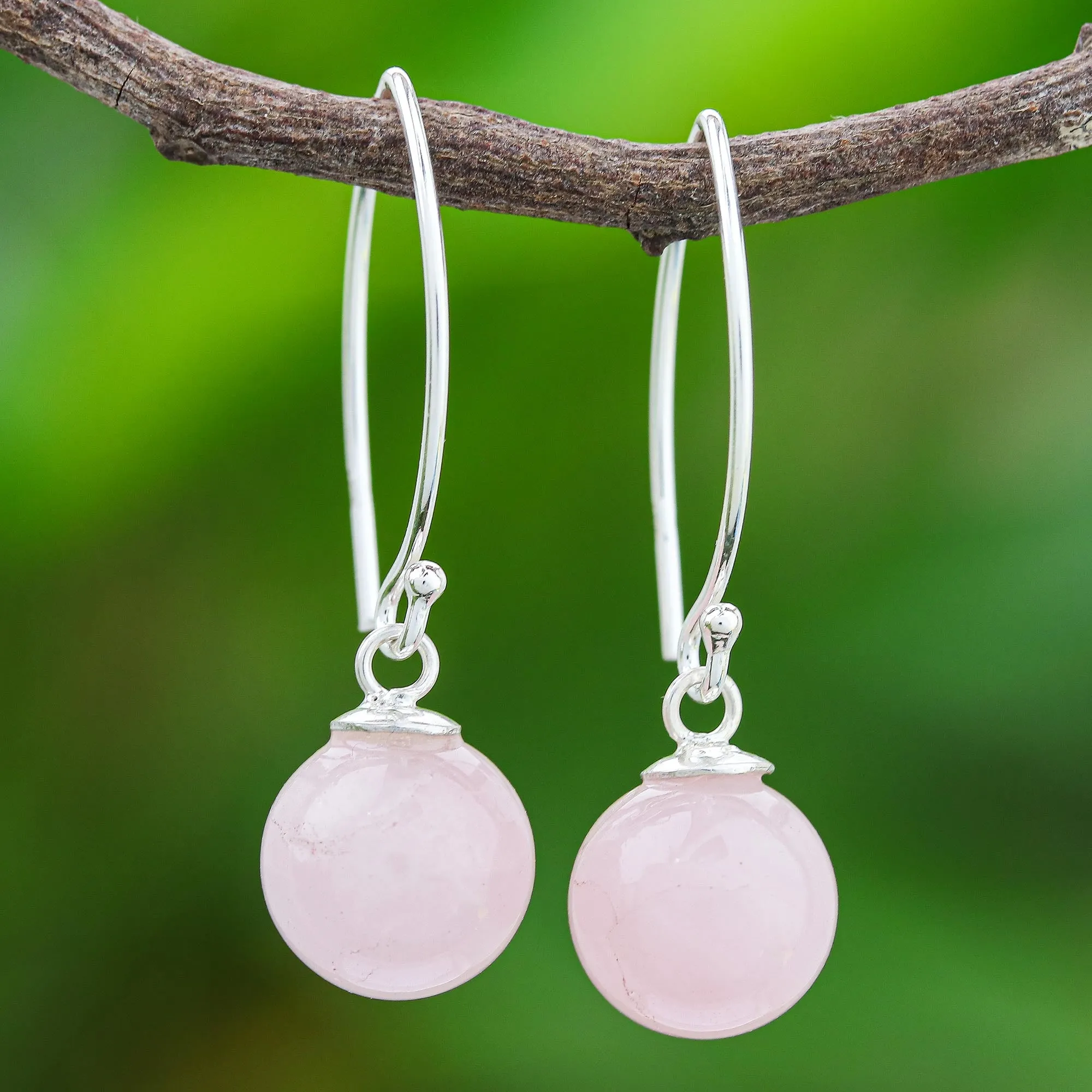 Luna in Pink Rose Quartz Sterling Silver Drop Earrings