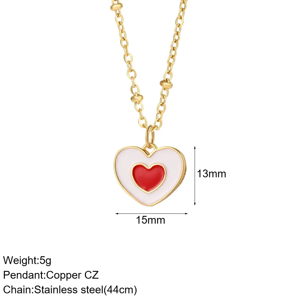 Luxury Heart Gold Color Pendant Necklace for Women Romantic Woman's Chain Stainless Steel Choker Trendy Enamel Jewelry Gift