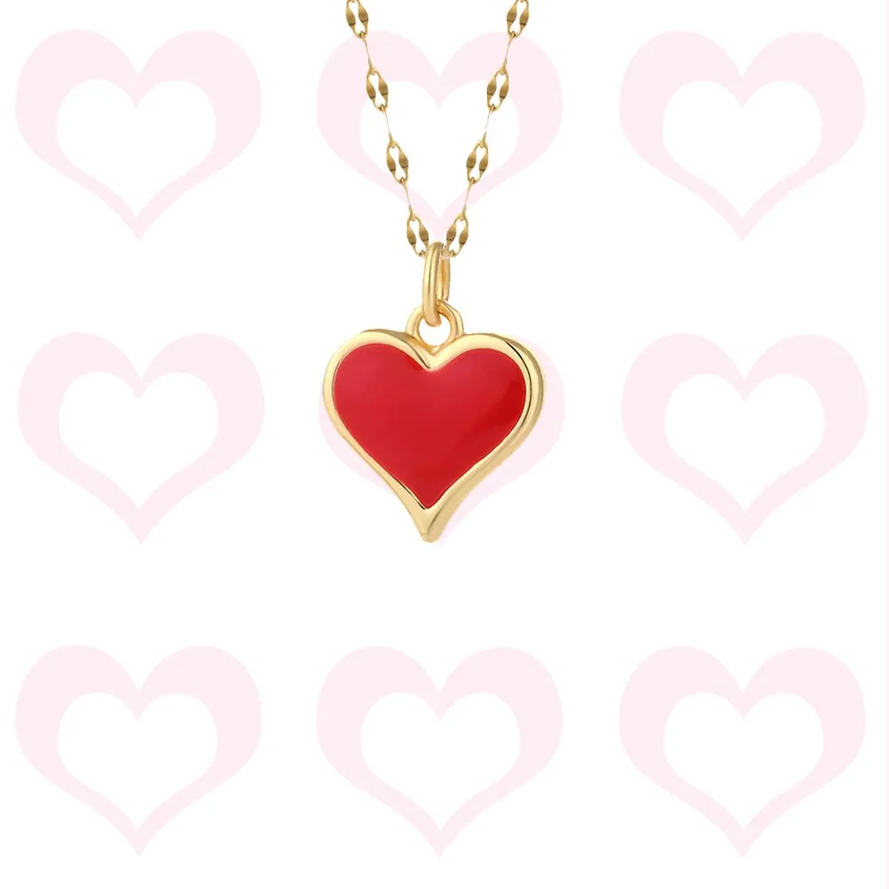 Luxury Heart Gold Color Pendant Necklace for Women Romantic Woman's Chain Stainless Steel Choker Trendy Enamel Jewelry Gift