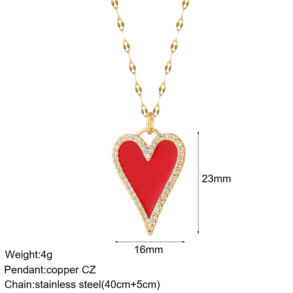 Luxury Heart Gold Color Pendant Necklace for Women Romantic Woman's Chain Stainless Steel Choker Trendy Enamel Jewelry Gift