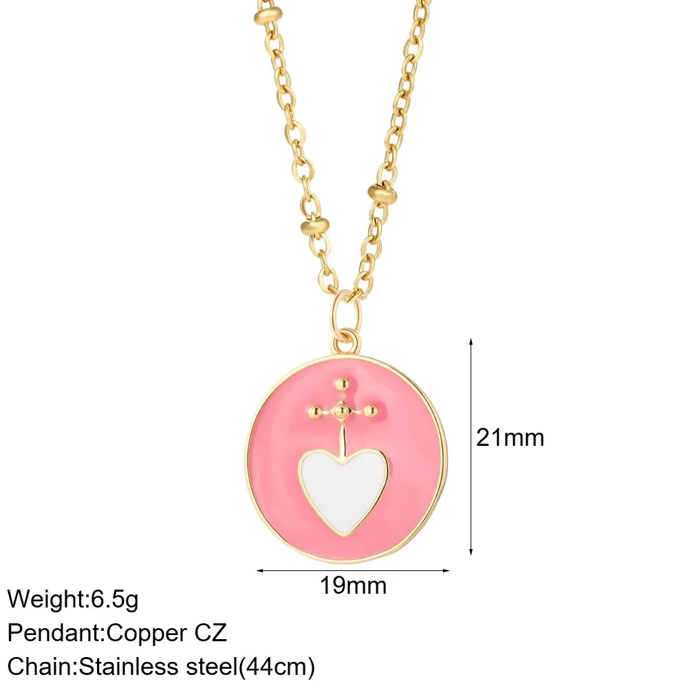 Luxury Heart Gold Color Pendant Necklace for Women Romantic Woman's Chain Stainless Steel Choker Trendy Enamel Jewelry Gift