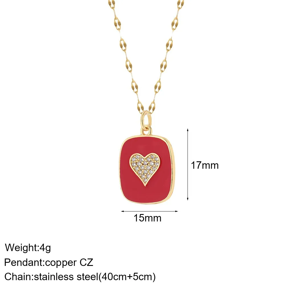 Luxury Heart Gold Color Pendant Necklace for Women Romantic Woman's Chain Stainless Steel Choker Trendy Enamel Jewelry Gift