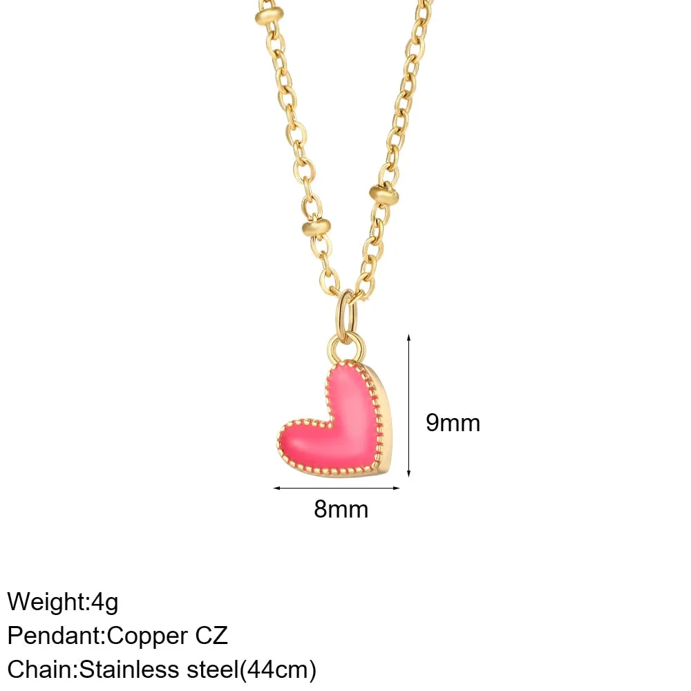 Luxury Heart Gold Color Pendant Necklace for Women Romantic Woman's Chain Stainless Steel Choker Trendy Enamel Jewelry Gift