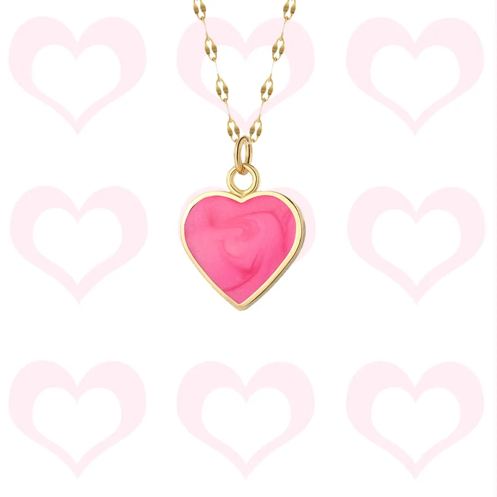 Luxury Heart Gold Color Pendant Necklace for Women Romantic Woman's Chain Stainless Steel Choker Trendy Enamel Jewelry Gift