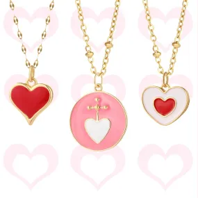 Luxury Heart Gold Color Pendant Necklace for Women Romantic Woman's Chain Stainless Steel Choker Trendy Enamel Jewelry Gift