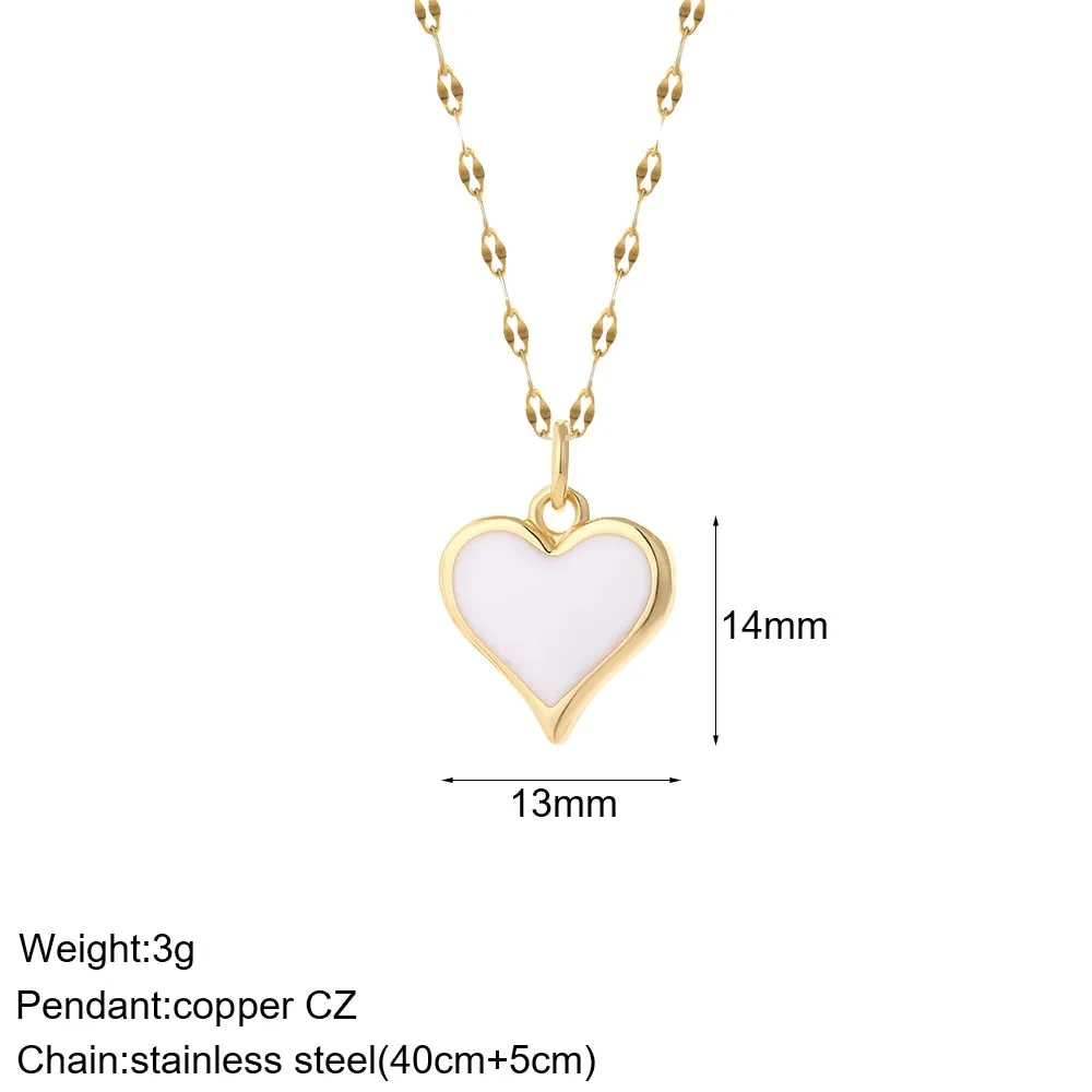 Luxury Heart Gold Color Pendant Necklace for Women Romantic Woman's Chain Stainless Steel Choker Trendy Enamel Jewelry Gift