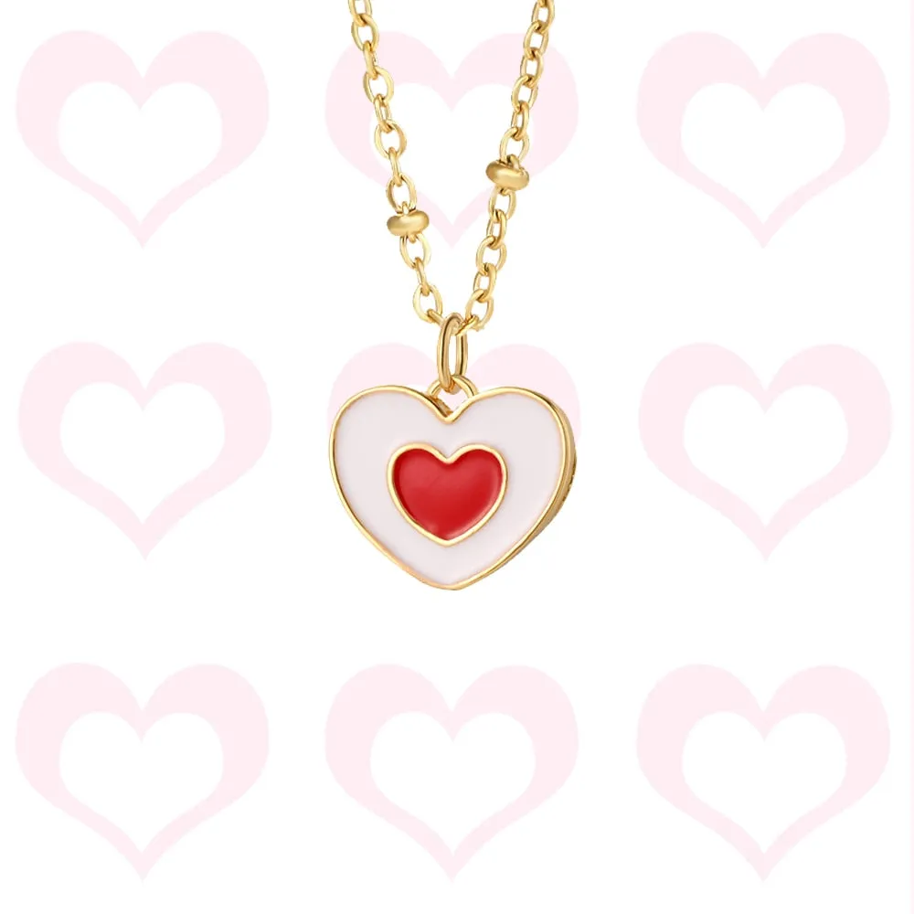 Luxury Heart Gold Color Pendant Necklace for Women Romantic Woman's Chain Stainless Steel Choker Trendy Enamel Jewelry Gift