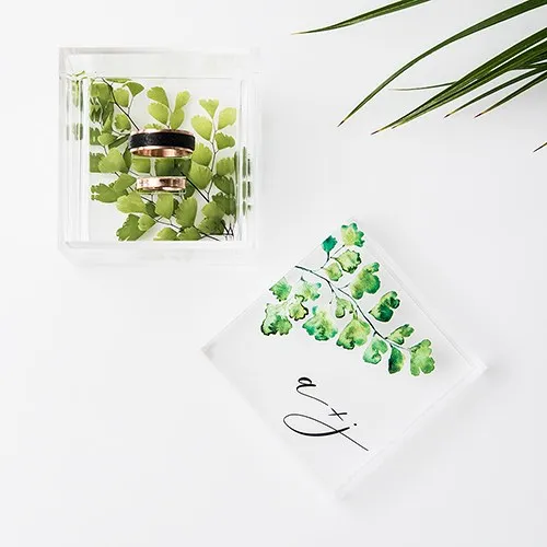 Maidenhair Fern Acrylic Personalized Wedding Ring Box