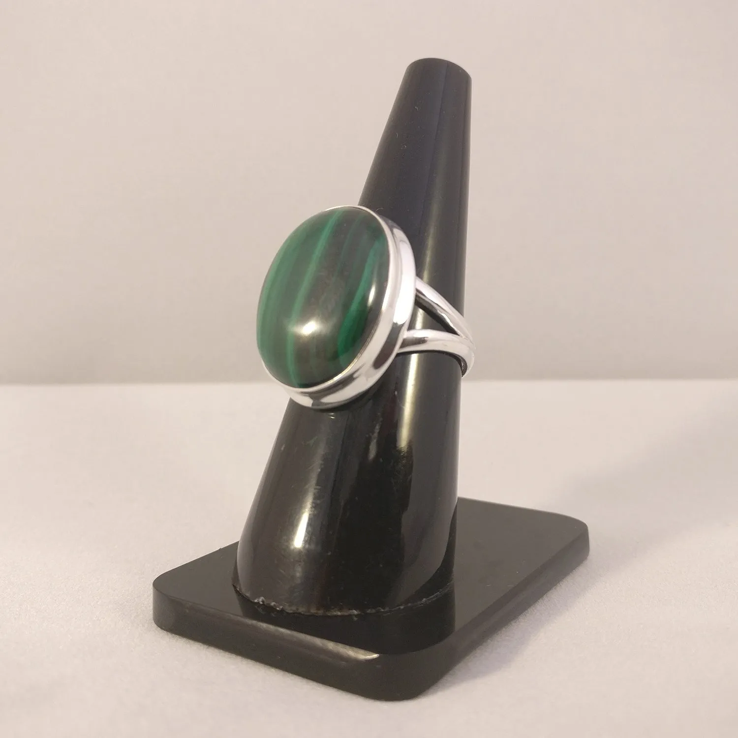 Malachite Gemstone Plain Setting Ring | Size Q | (925) Sterling Silver