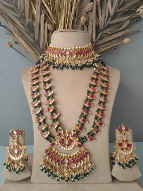 Maroon Color Gold Plated Jadau Kundan Bridal Necklace Set - MS1227YMR