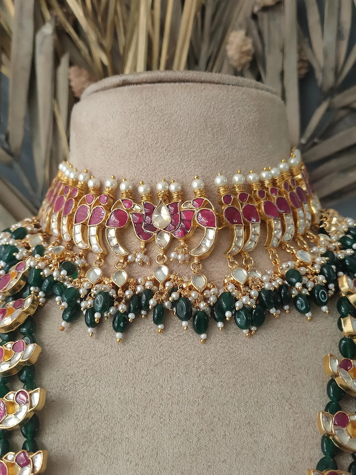 Maroon Color Gold Plated Jadau Kundan Bridal Necklace Set - MS1227YMR