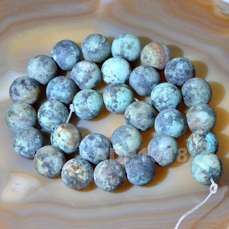 Matte Natural African Turquoise Gemstone Round Loose Beads on a 15.5" Strand