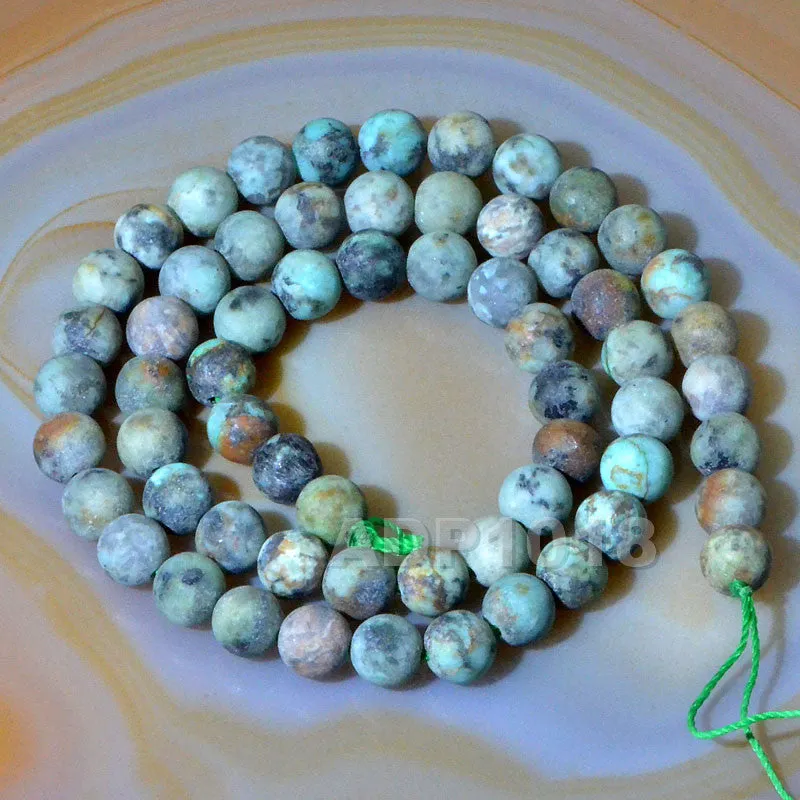 Matte Natural African Turquoise Gemstone Round Loose Beads on a 15.5" Strand