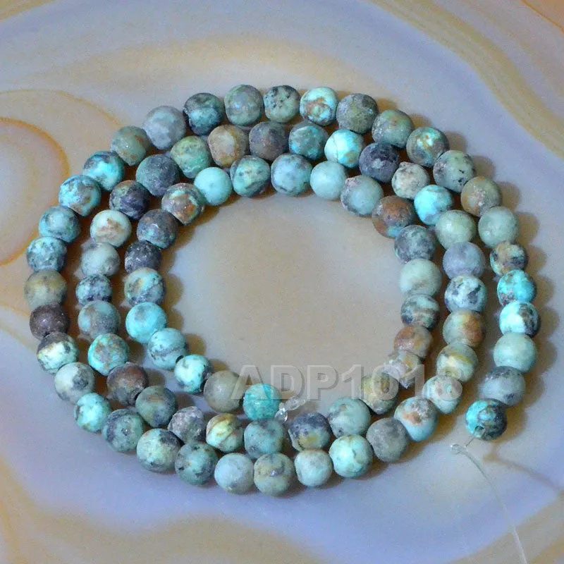 Matte Natural African Turquoise Gemstone Round Loose Beads on a 15.5" Strand