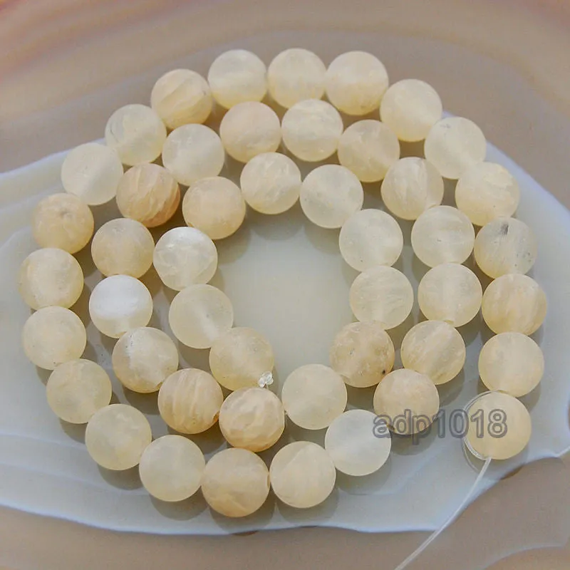 Matte Natural Yellow Volcano Quartz Gemstone Round Loose Beads on a 15.5" Strand