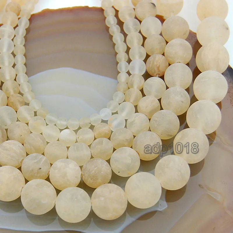 Matte Natural Yellow Volcano Quartz Gemstone Round Loose Beads on a 15.5" Strand