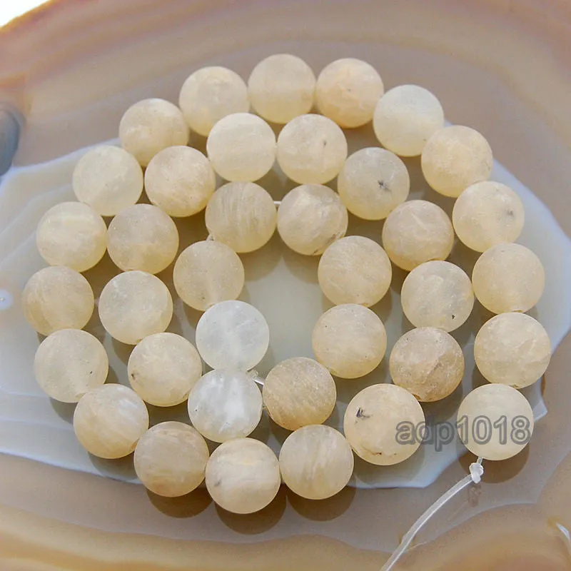 Matte Natural Yellow Volcano Quartz Gemstone Round Loose Beads on a 15.5" Strand