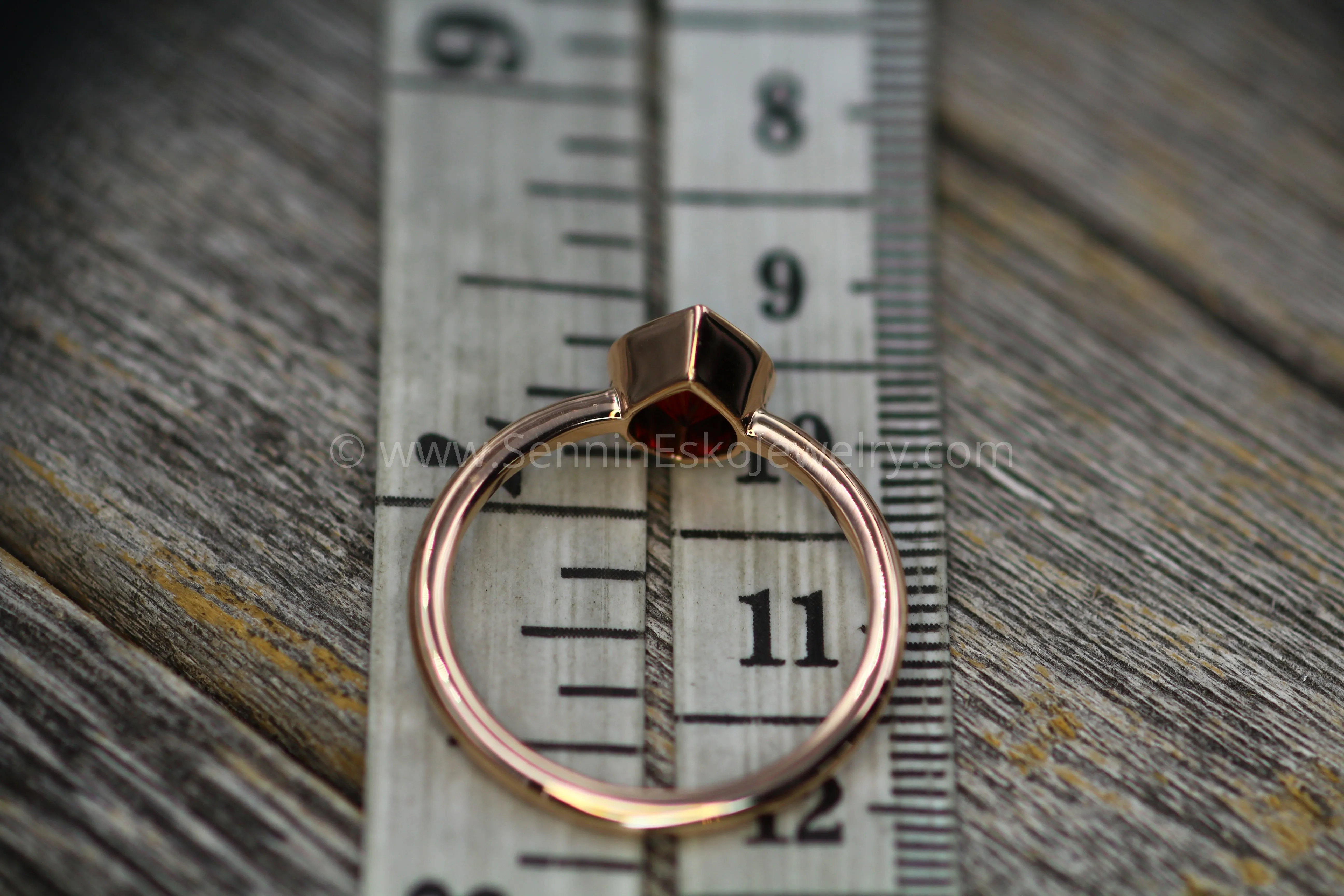 Medium/Lightweight Rose Gold Bezel Ring Setting - Depicted with Fantasy Cut Garnet (Setting Only, Center Stone Sold Separately)