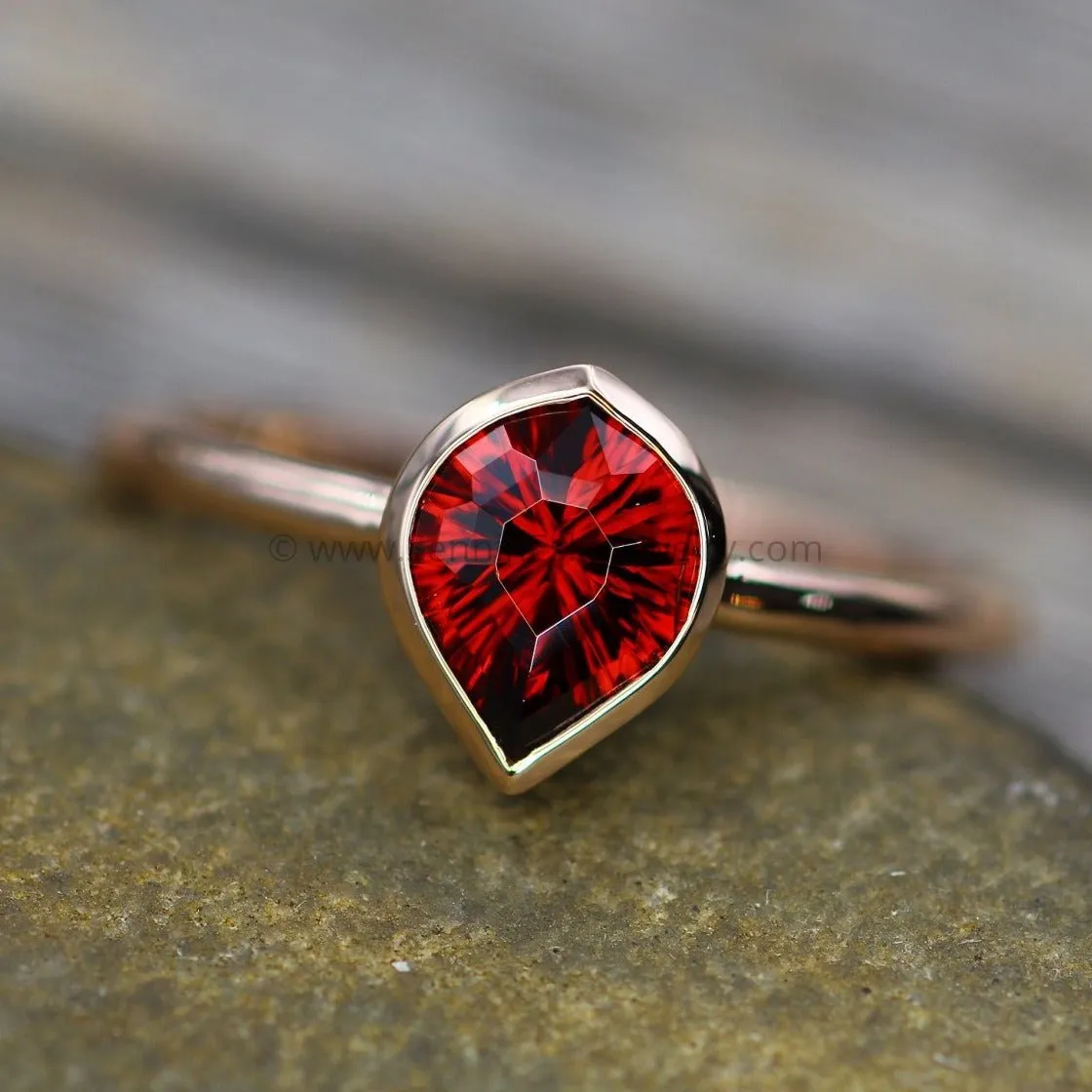 Medium/Lightweight Rose Gold Bezel Ring Setting - Depicted with Fantasy Cut Garnet (Setting Only, Center Stone Sold Separately)