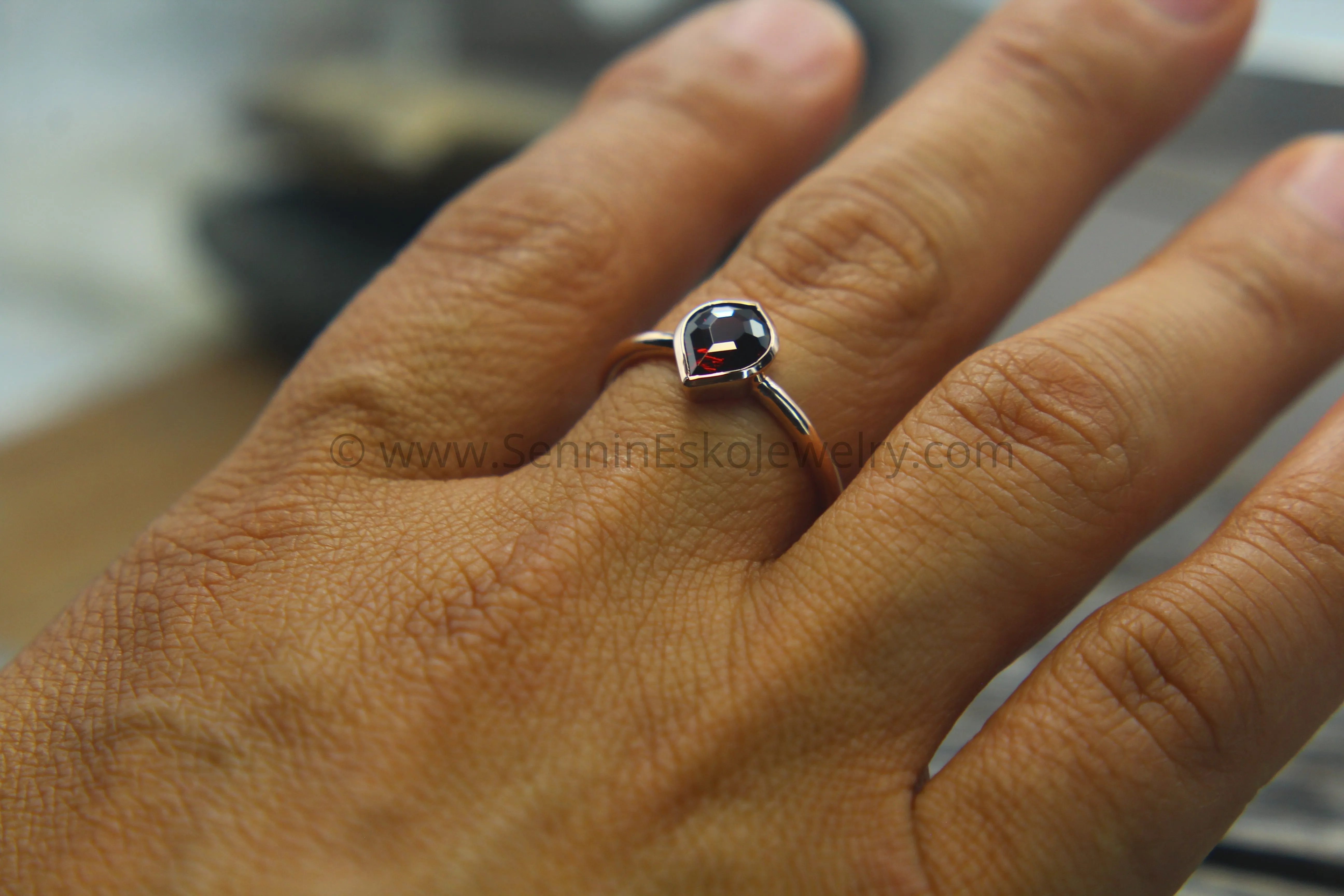 Medium/Lightweight Rose Gold Bezel Ring Setting - Depicted with Fantasy Cut Garnet (Setting Only, Center Stone Sold Separately)