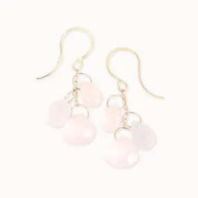 Melissa Joy Manning 14k Gold Rose Quartz Triple Drop Chain Earrings