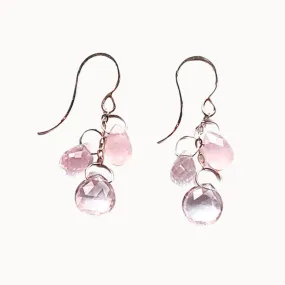 Melissa Joy Manning Sterling Silver Rose Quartz Triple Drop Chain Earrings