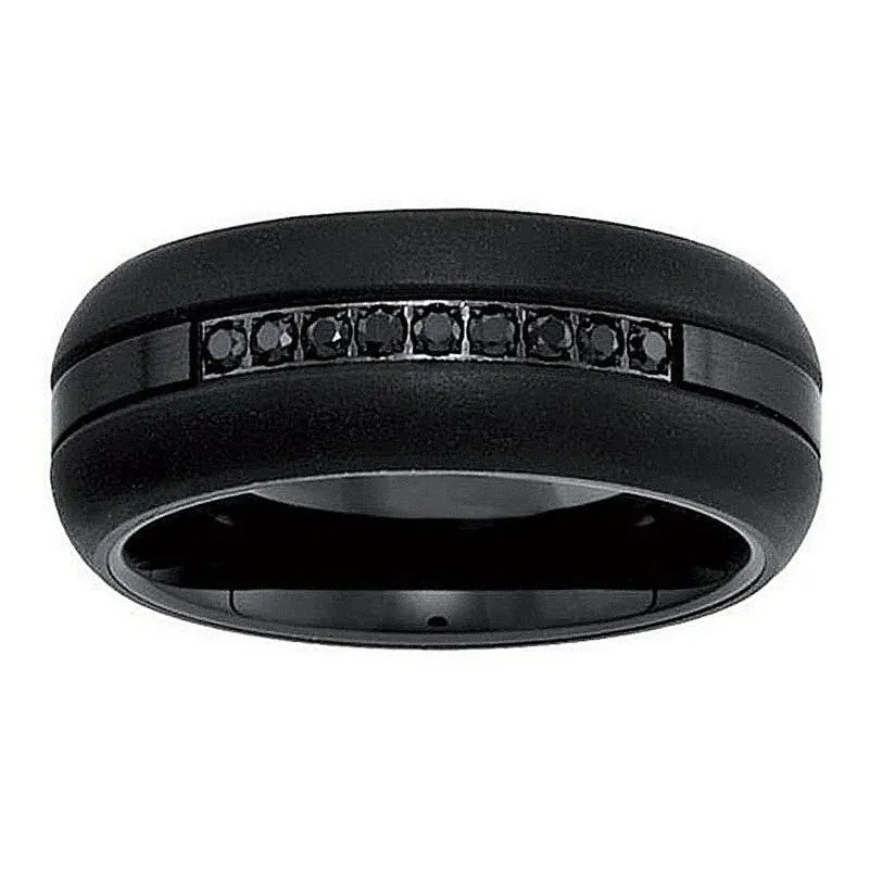 Men's 8mm Black Diamond Tungsten Wedding Band