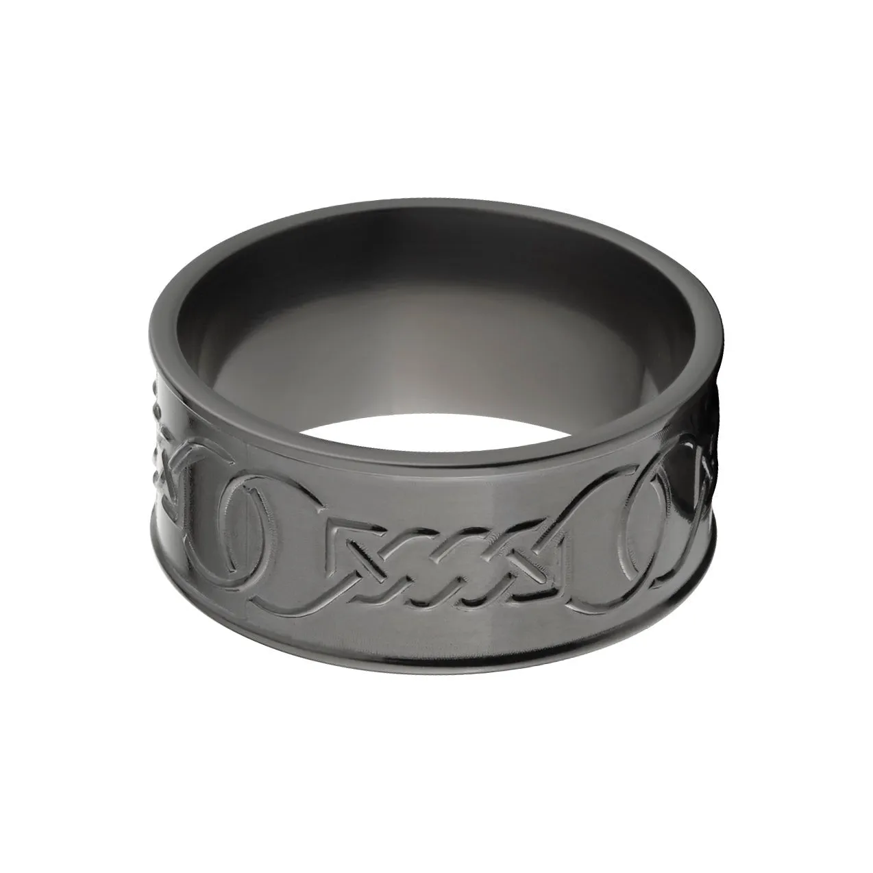 Men's Celtic Wedding Rings: Black Zirconium Carved Celtic Ring