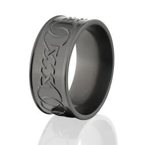 Men's Celtic Wedding Rings: Black Zirconium Carved Celtic Ring