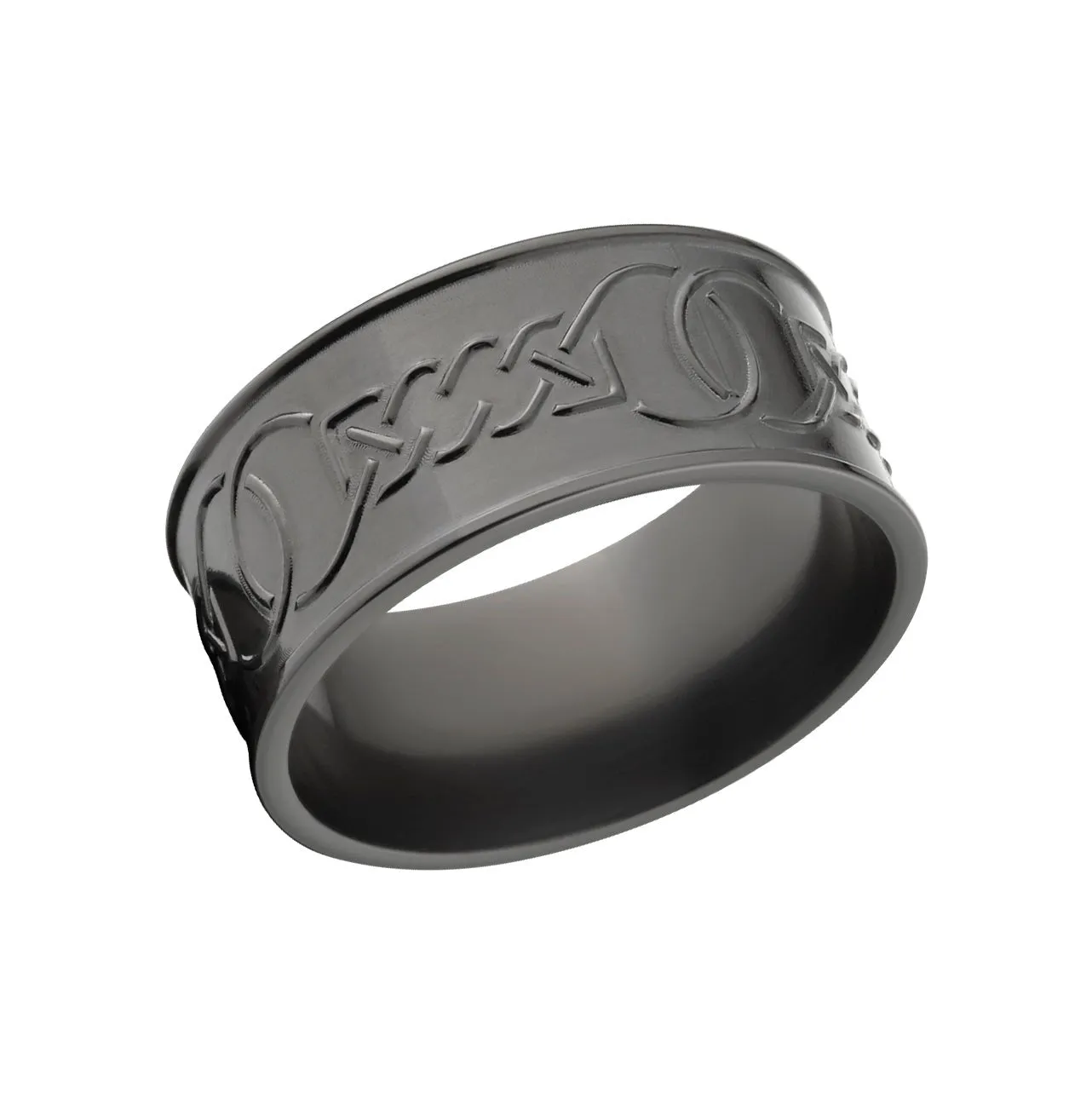 Men's Celtic Wedding Rings: Black Zirconium Carved Celtic Ring