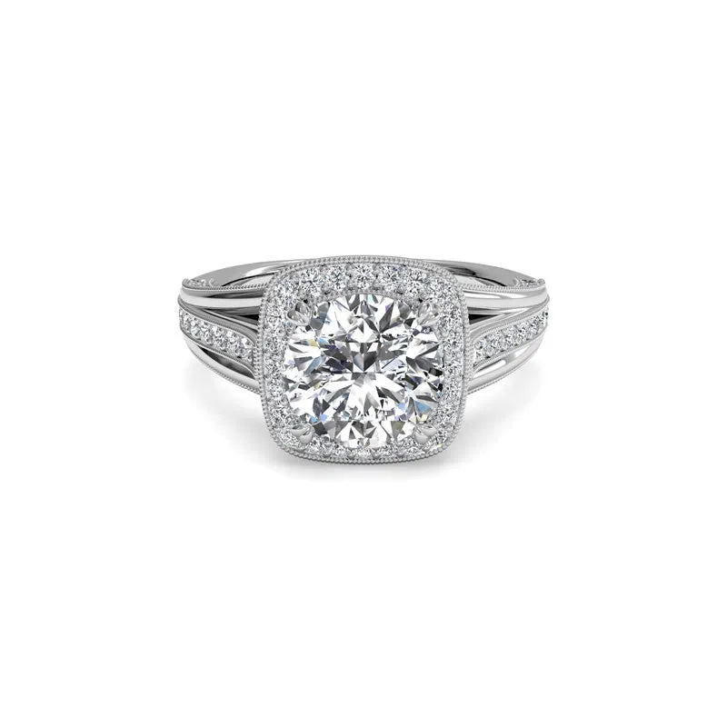 Milgrain Halo Surprise Diamond Round Diamond Engagement Ring