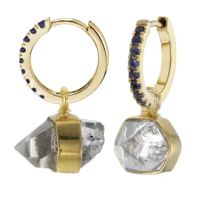 MINI HALO HOOPS - IOLITE - WITH DIAMOND QUARTZ CHARMS - GOLD