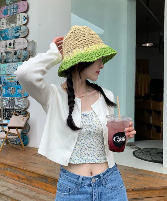 Modern Khaki Gradient Color Straw Woven Holiday Bucket Hat