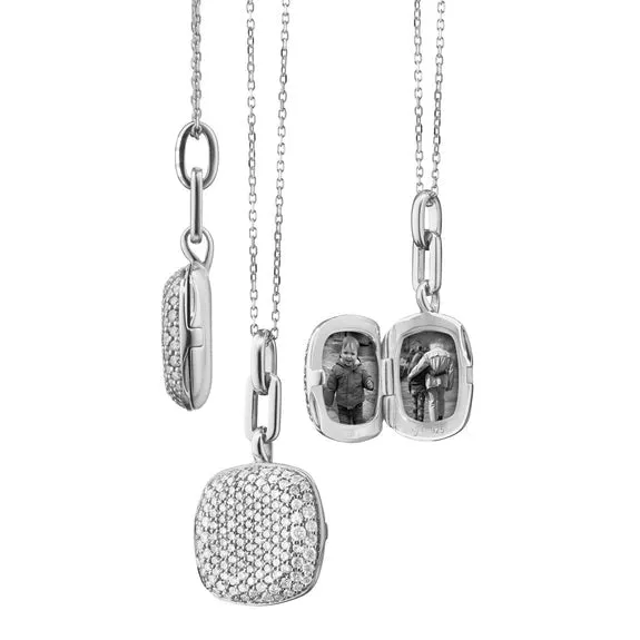 Monica Rich Kosann Sterling Silver Slim Cushion Rae Locket Necklace