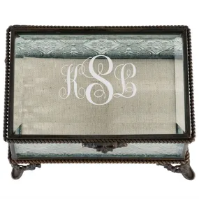 Monogrammed Rustic Rectangular Glass Wedding Ring Box