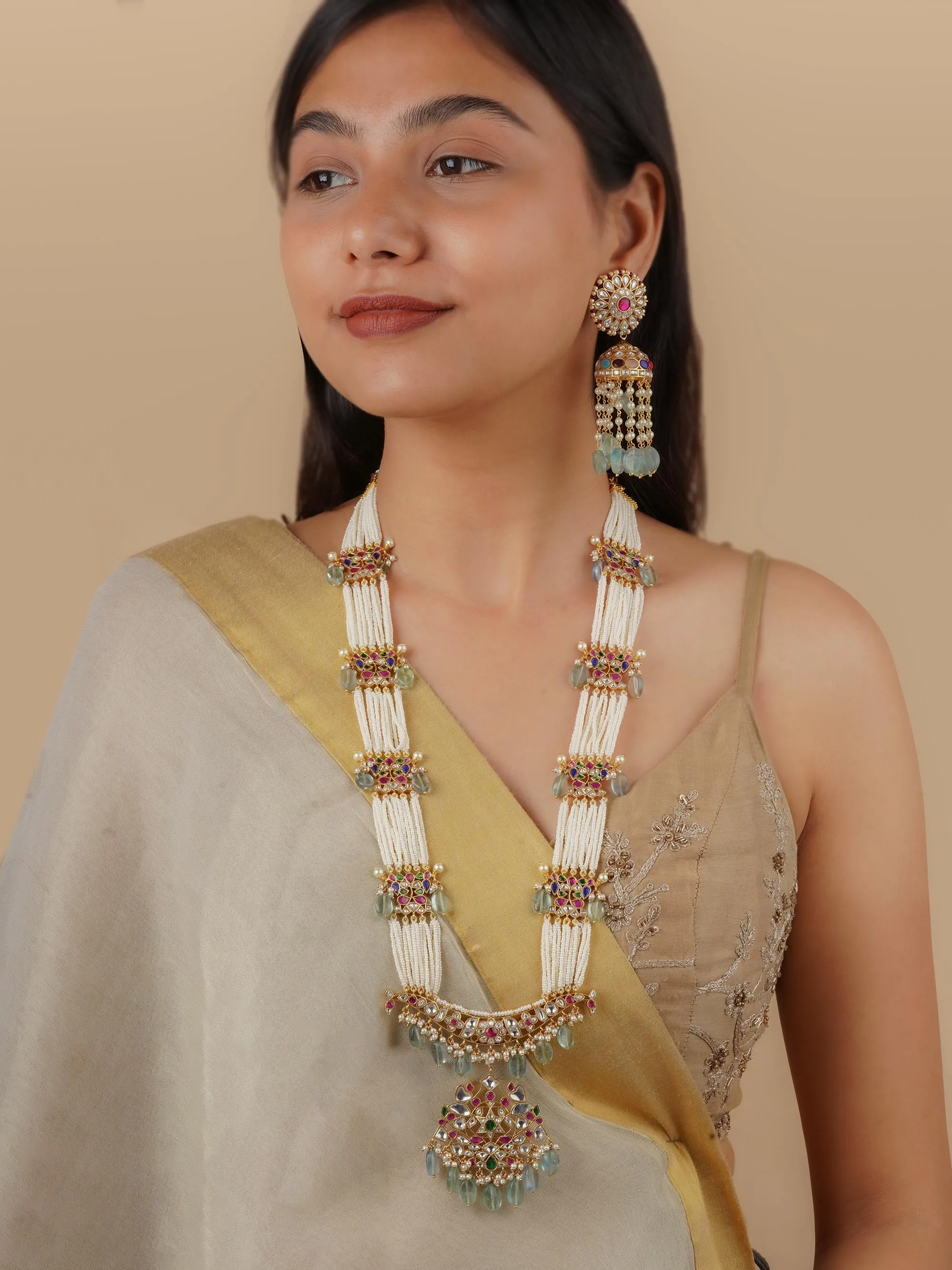 Multicolor Gold Plated Jadau Kundan Necklace Set - MS2011M