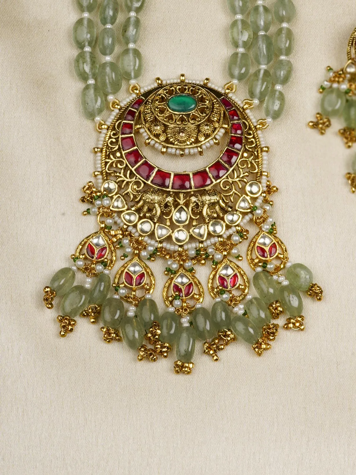 Multicolor Gold Plated Jadau Kundan Necklace Set - MS2081M