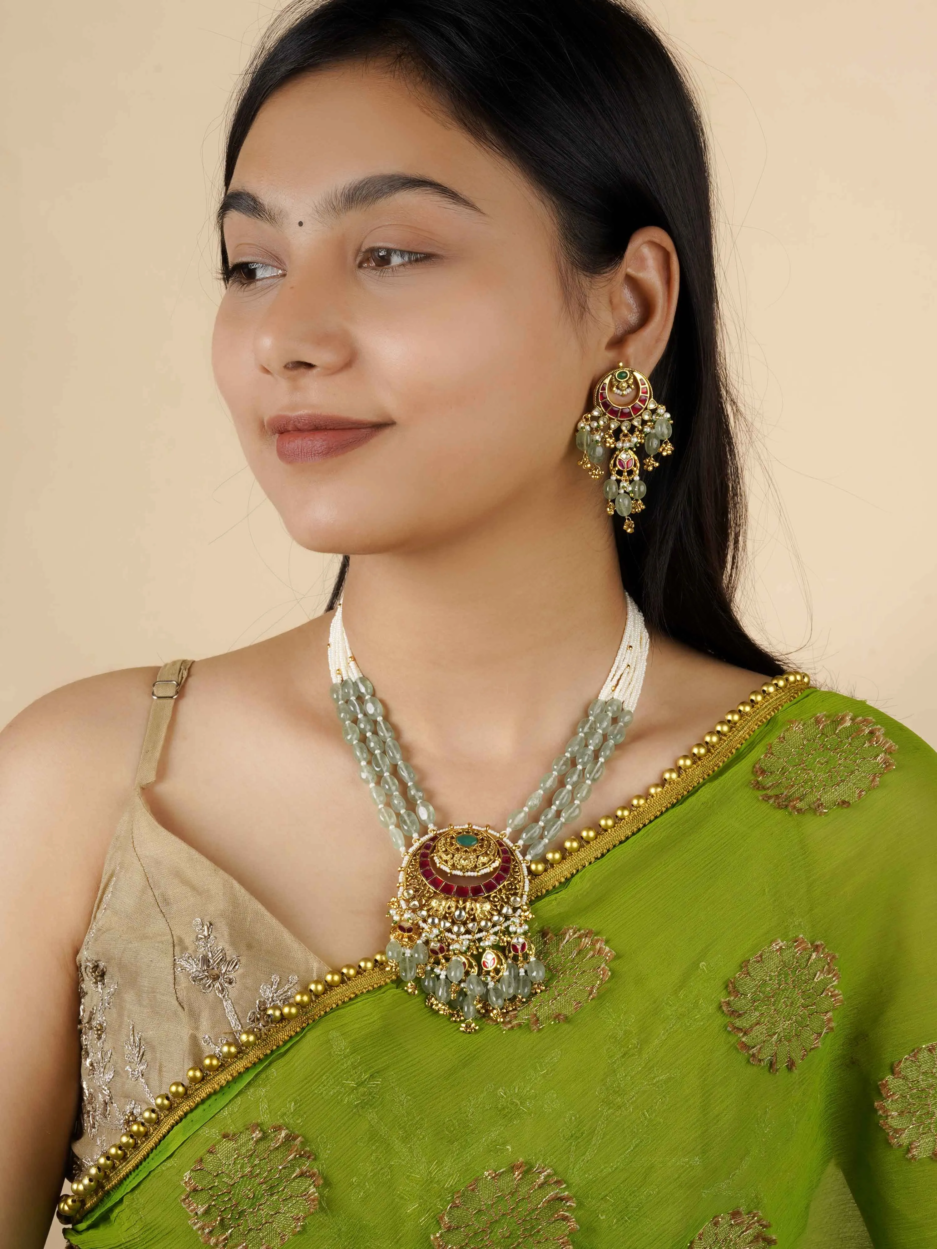 Multicolor Gold Plated Jadau Kundan Necklace Set - MS2081M