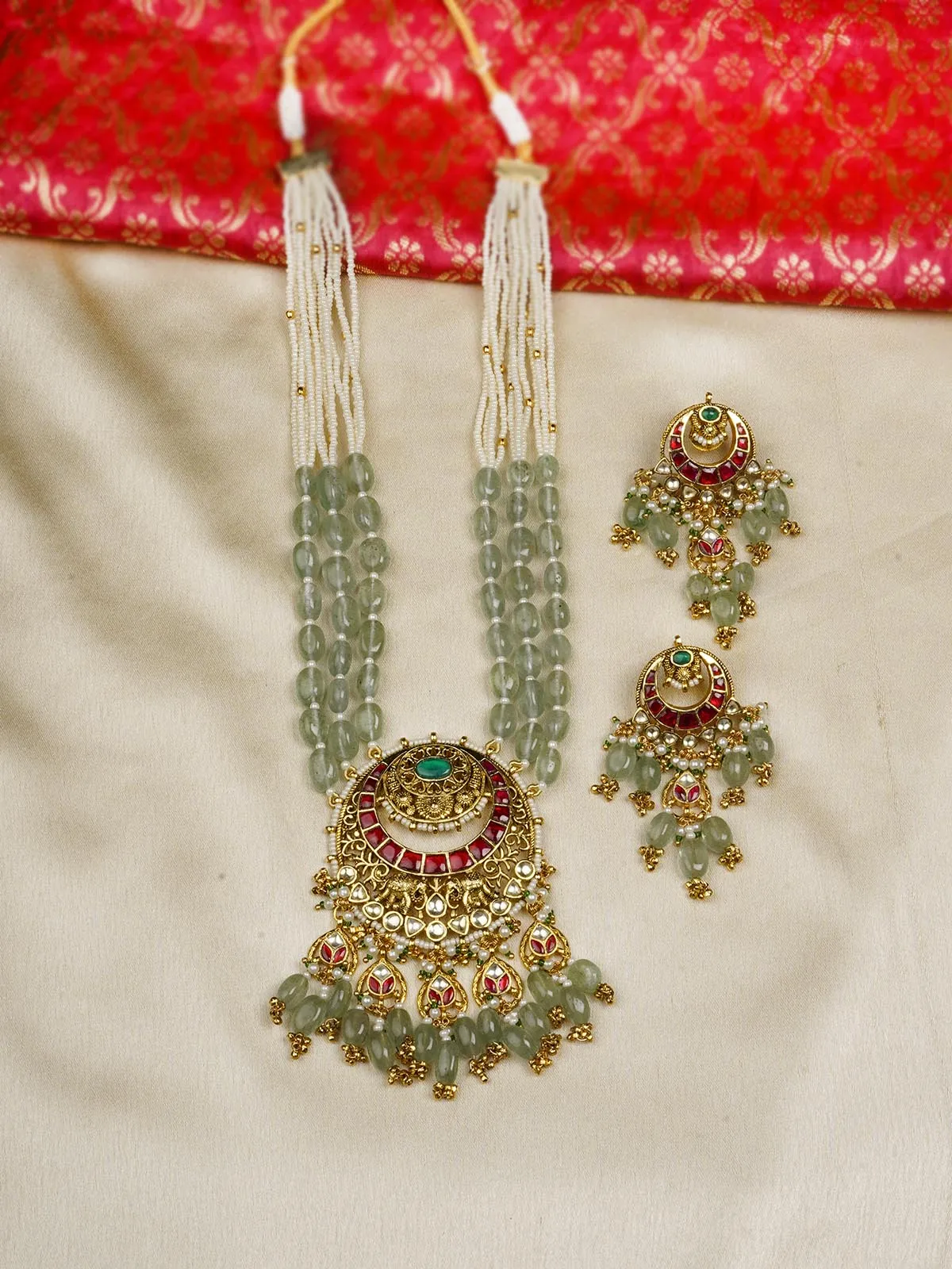 Multicolor Gold Plated Jadau Kundan Necklace Set - MS2081M