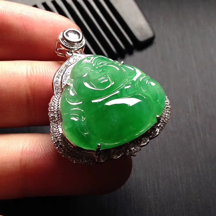 Natural Jade Pendant Jadeite Gold Buddha Pendant PT370