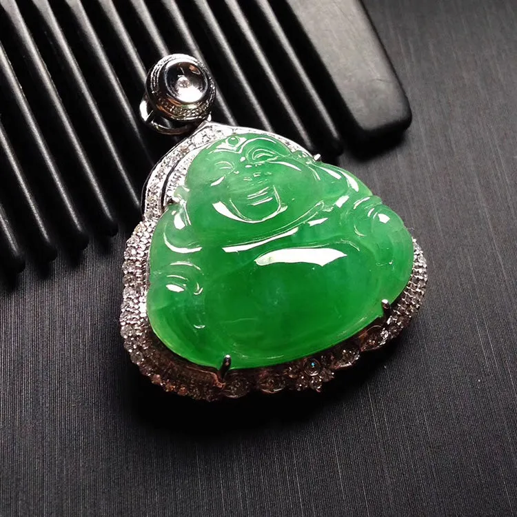 Natural Jade Pendant Jadeite Gold Buddha Pendant PT370