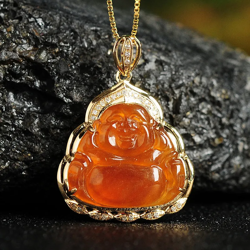 Natural Jade Pendant Jadeite Gold Buddha Pendant PT78