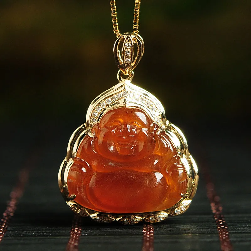 Natural Jade Pendant Jadeite Gold Buddha Pendant PT78