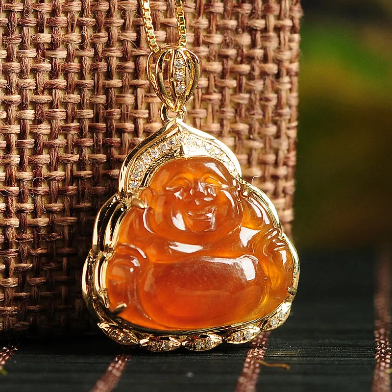 Natural Jade Pendant Jadeite Gold Buddha Pendant PT78