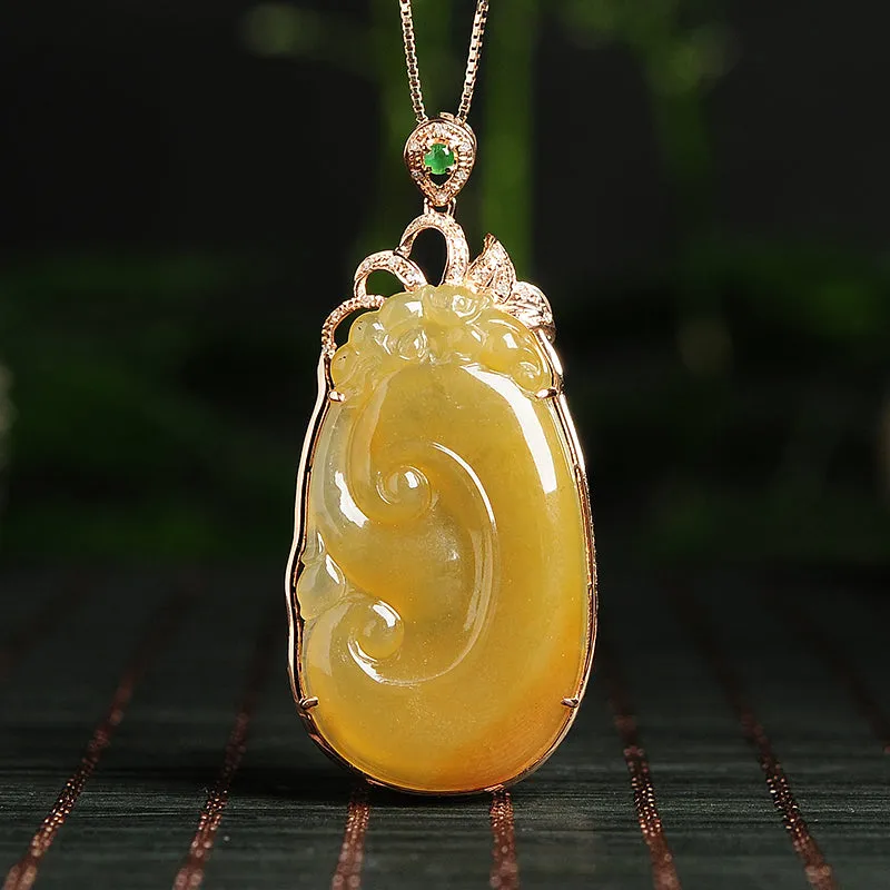 Natural Jade Pendant Jadeite Gold Ruyi Pendant PT68